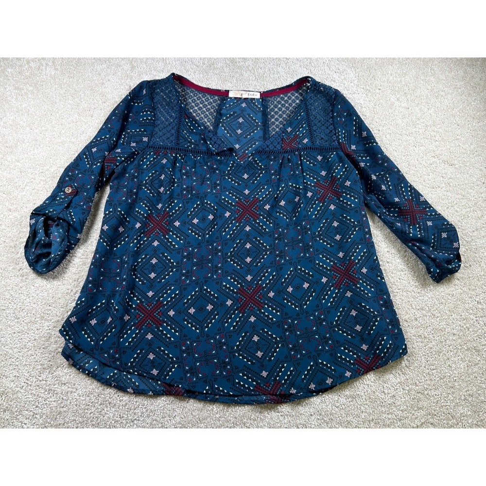 Rewind Womens Size S Blue 3/4 Sleeve Tunic Boho Hippie